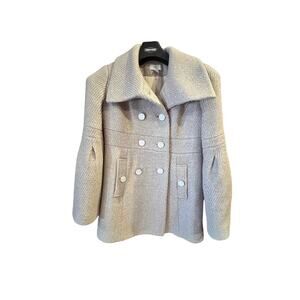 Ann Taylor Loft Wool Coat Cream Gold Metallic Double Breasted Lined 4 Petite